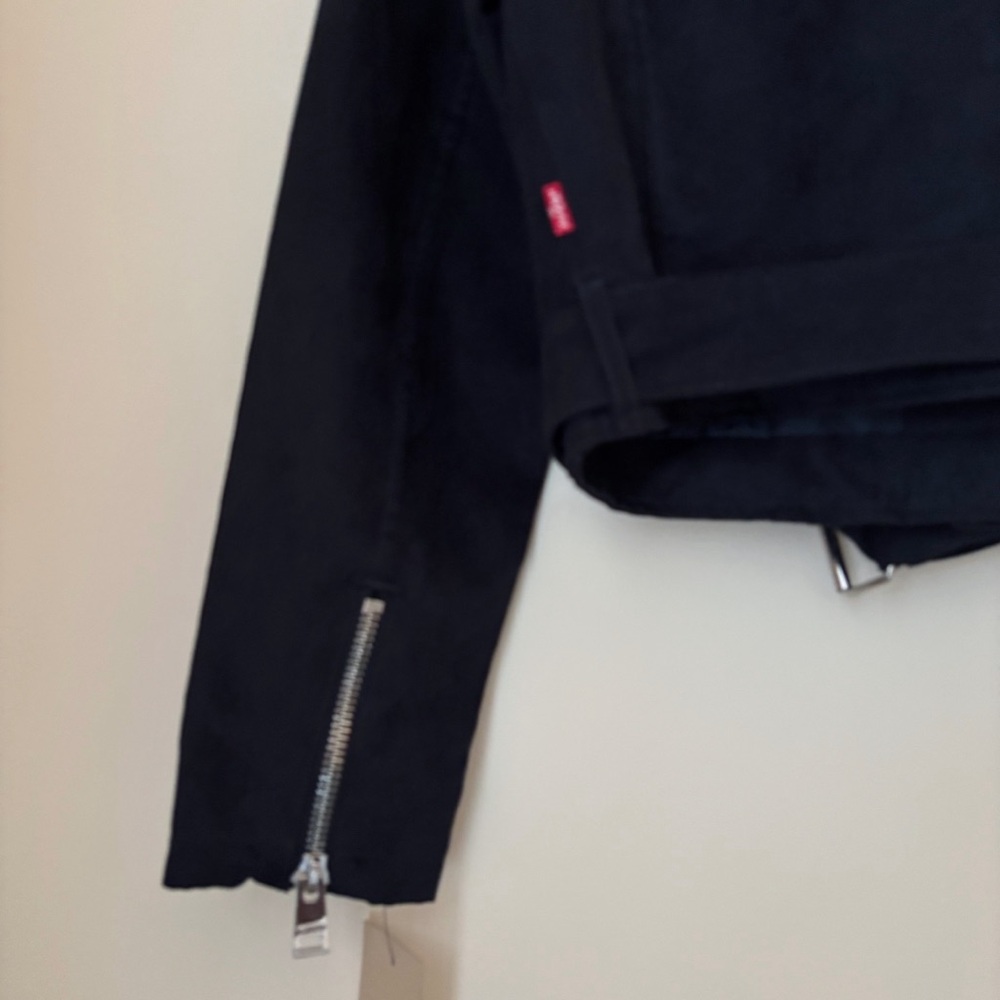 Levi's Cropped Faux Suede Moto Zip Jacket Medium Navy NEW NWT - Picture 7 of 11